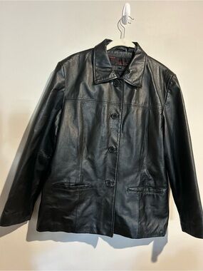 Vintage Phase Two Black Leather Button-Up Jacket